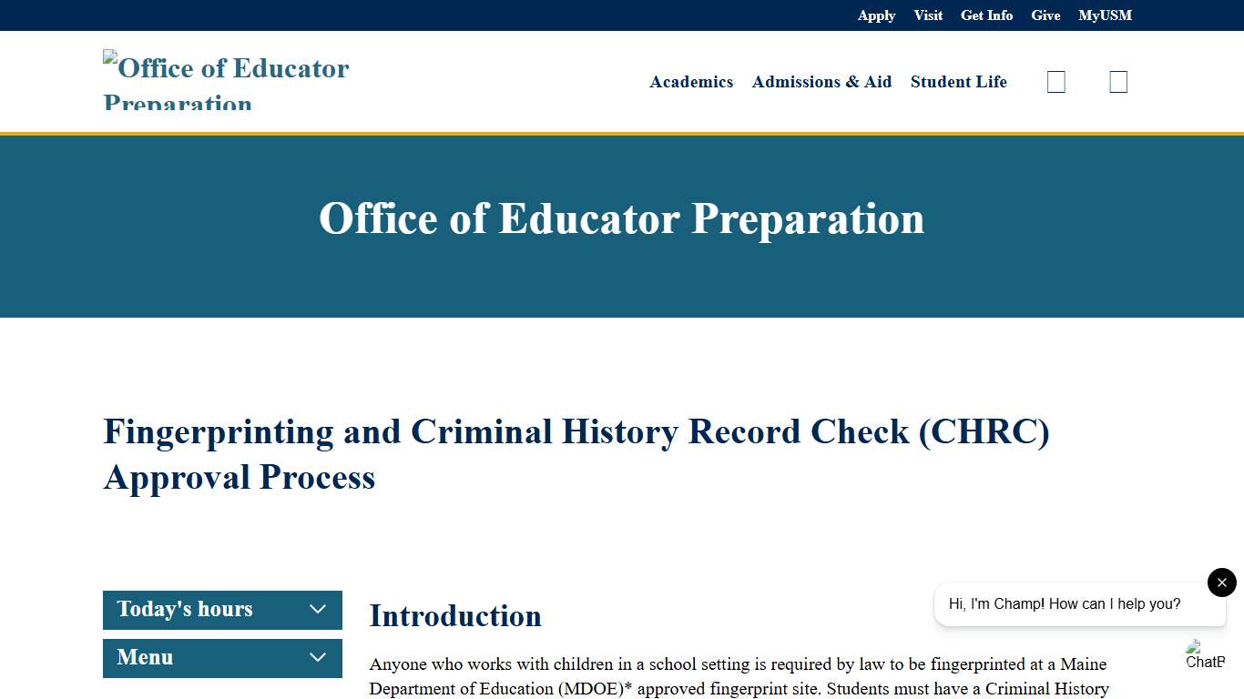 Fingerprinting and Criminal History Record Check (CHRC) Approval Process – Office of Educator Preparation