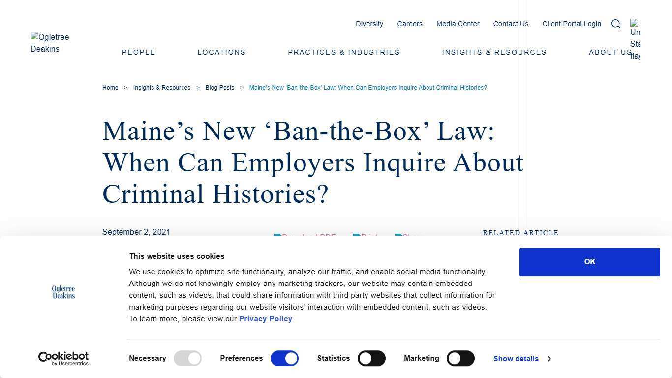Maine’s New ‘Ban-the-Box’ Law: When Can Employers Inquire About Criminal Histories? - Ogletree
