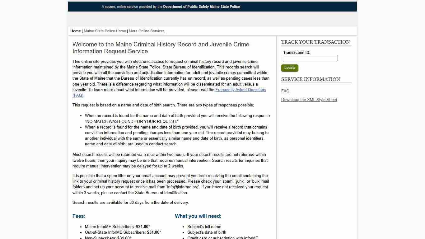 Maine Criminal History Record & Juvenile Crime Information Request
